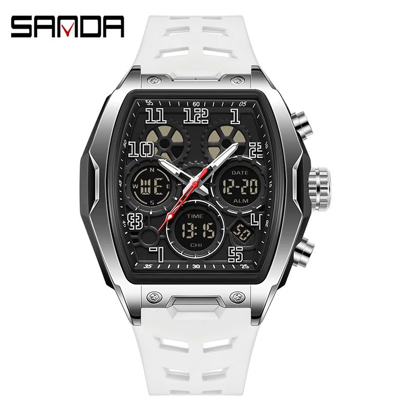 SANDA New Fashionable Men's Electronic Watch Multi functional Waterproof LED