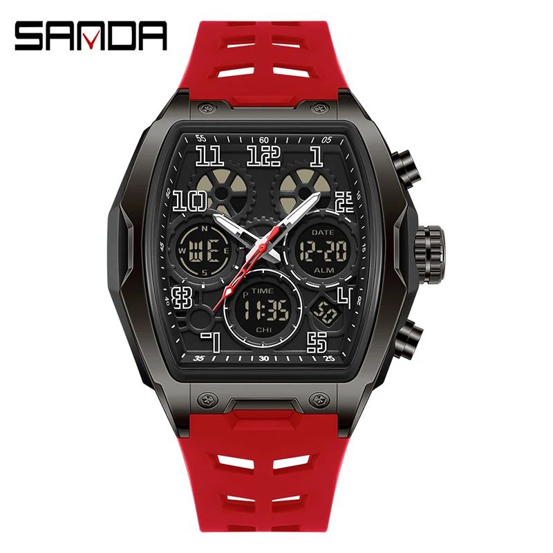 SANDA New Fashionable Men's Electronic Watch Multi functional Waterproof LED