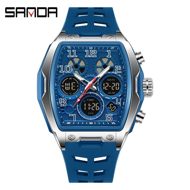 SANDA New Fashionable Men's Electronic Watch Multi functional Waterproof LED