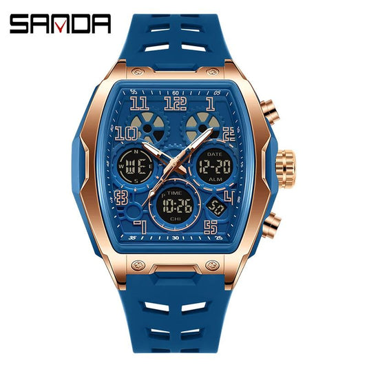 SANDA New Fashionable Men's Electronic Watch Multi functional Waterproof LED