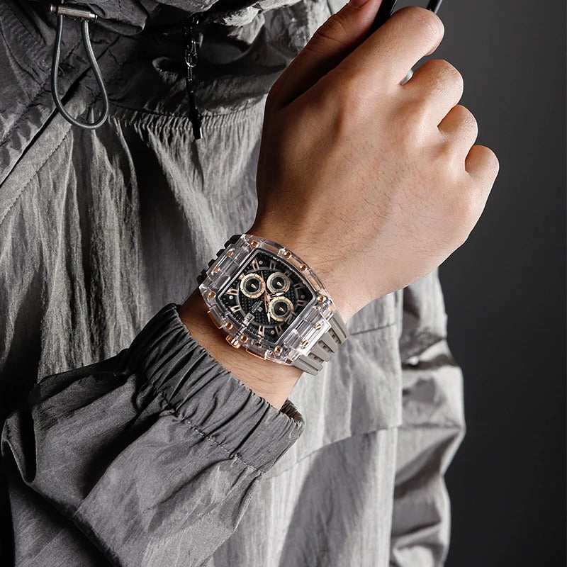 NAVIFORCE New Design Transparent Tonneau Quartz Man Watches Men Luxury Sport Waterproof Leather