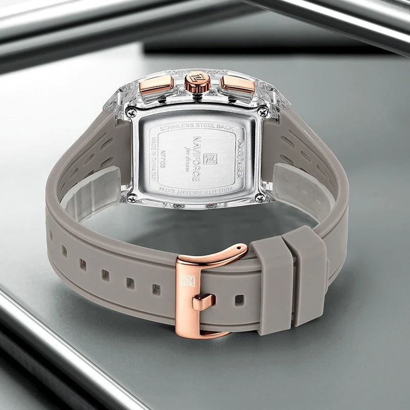 NAVIFORCE New Design Transparent Tonneau Quartz Man Watches Men Luxury Sport Waterproof Leather